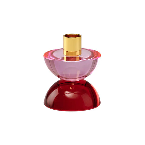 Porta candela cabochon in cristallo rosa e rosso