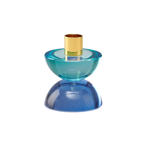 Porta candela cabochon in cristallo blu e azzurro