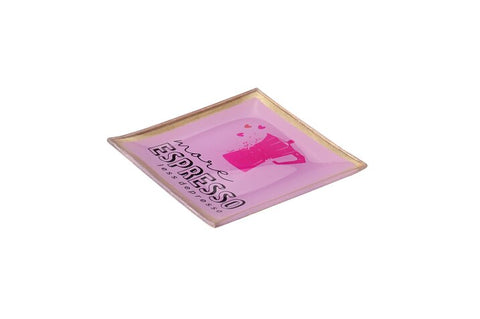 Piatto in vetro GIFT COMPANY Love Plates S "More Espresso Less Depresso" rosa