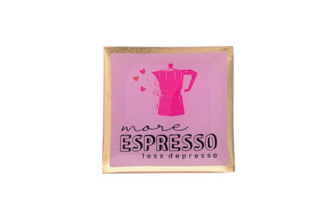 Piatto in vetro GIFT COMPANY Love Plates S "More Espresso Less Depresso" rosa