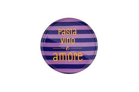 Gift Company Love Trays - Vassoio Decorativo M, "Pasta, Vino e Amore", Rotondo, Viola