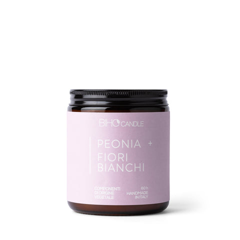 Candela Biho Candle Grande Peonia e Fiori Bianchi – Famiglia Fiorita