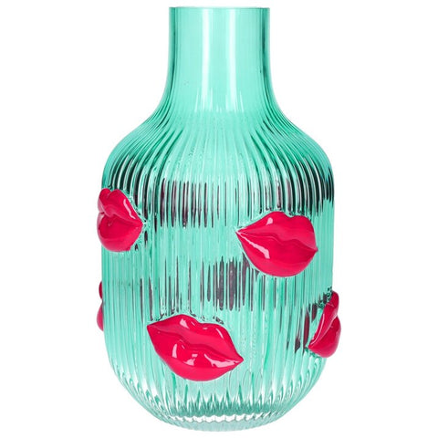 Gift Company L'Amour - Vaso, Labbra, Turchese/Trasparente, Spruzzato, H 25 cm