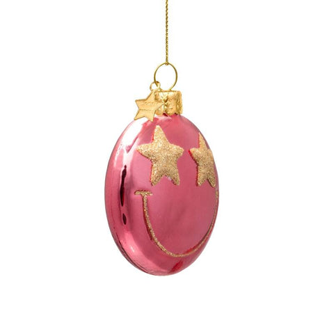 Christmas Decoration “Rose Pink Smiley with Star Eyes” H7.5 cm Vondels