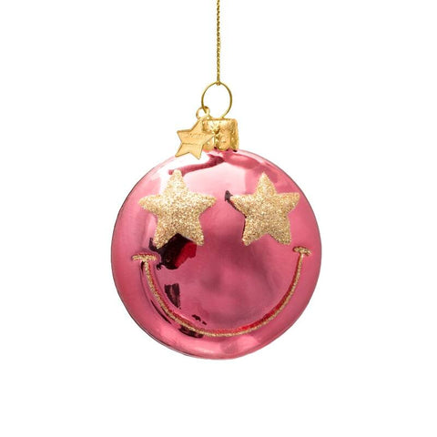 Christmas Decoration “Rose Pink Smiley with Star Eyes” H7.5 cm Vondels