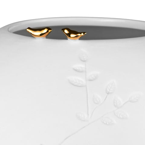 Vaso Bianco in Porcellana con Uccellini Dorati Räder