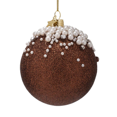 Palla di Natale in Vetro con Glitter e Perle H9 cm Vondels