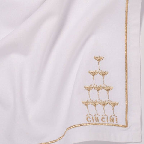 Set 2 Tovaglioli Bianchi con Ricamo Oro "Cin Cin!" Vondels