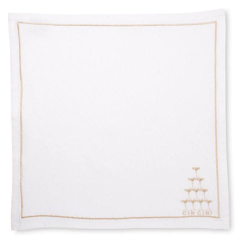 Set 2 Tovaglioli Bianchi con Ricamo Oro "Cin Cin!" Vondels