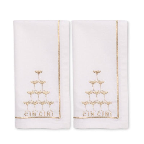 Set 2 Tovaglioli Bianchi con Ricamo Oro "Cin Cin!" Vondels