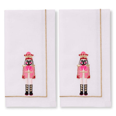 Set 2 Tovaglioli Bianchi con Ricamo Schiaccianoci Vondels