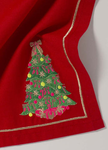 Set 2 Tovaglioli Rossi con Ricamo Albero di Natale Vondels