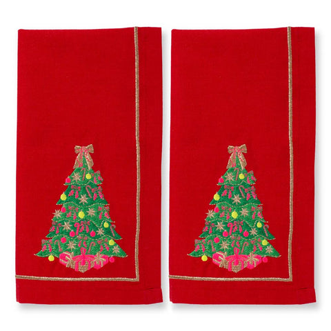 Set 2 Tovaglioli Rossi con Ricamo Albero di Natale Vondels