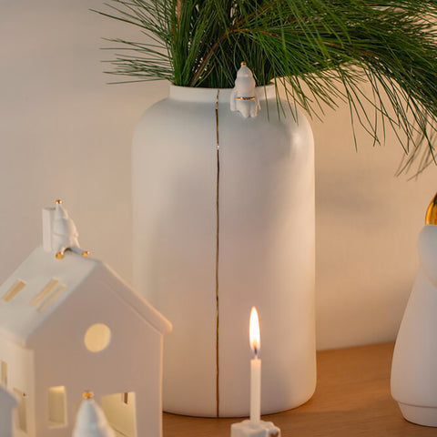 Vaso in porcellana bianca opaca con dettagli oro e Babbo Natale Räder