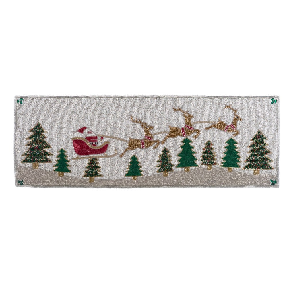 RUNNER RICAMATI CON CORALLINI BABBONATALE CON RENNE 33X91