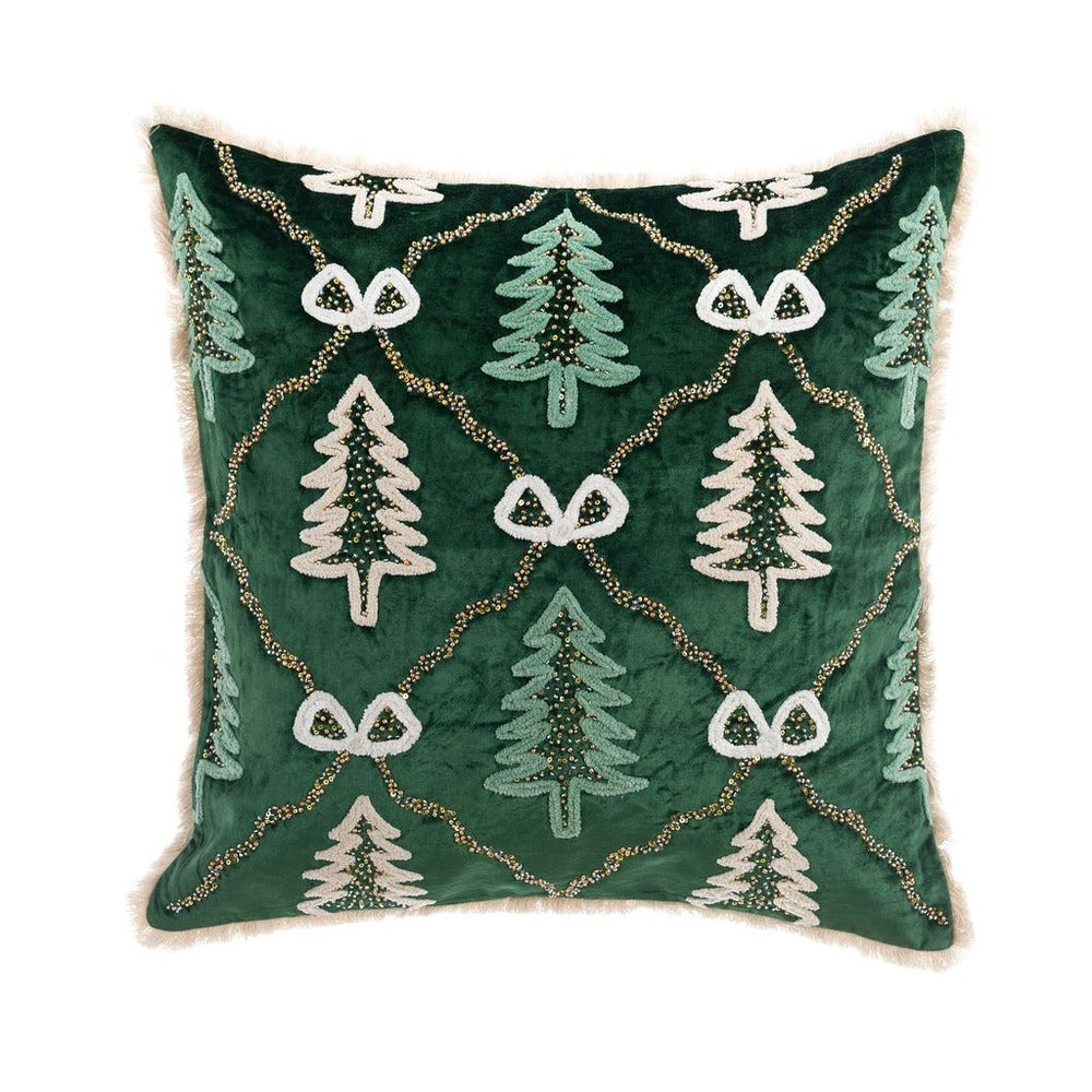 CUSCINO VELLUTO VERDE CON ALBERELLI 50X50