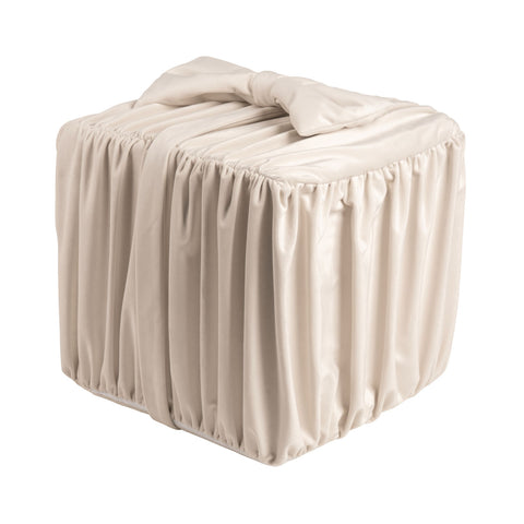 Pacco Regalo con Fiocco in Velluto Bianco e Texture Plissettata (Fiocco Removibile) – 40×40×40 cm