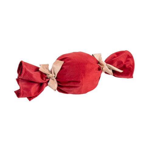 Caramella decorativa in velluto rosso con fiocchetti (55x20)