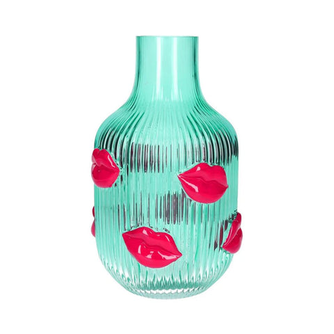 Gift Company L'Amour - Vaso, Labbra, Turchese/Trasparente, Spruzzato, H 25 cm