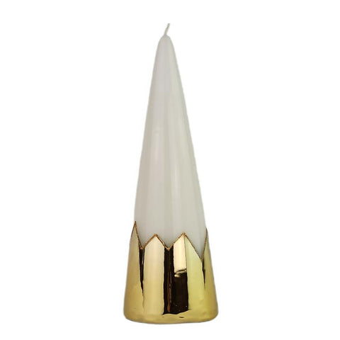 Firenze Candele Candela natalizia a forma di cono bianco e oro effetto metallico fatta a mano