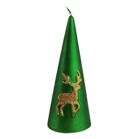 Firenze Candele Candela natalizia a cono verde con renna oro fatta a mano