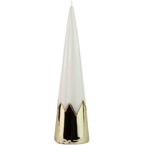 Firenze Candele Candela natalizia a forma di cono bianco e oro effetto metallico fatta a mano