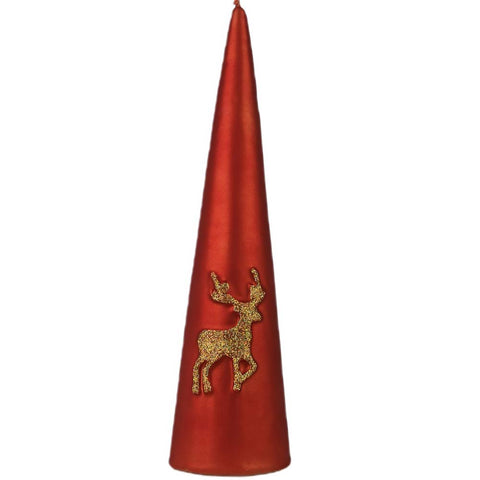 Firenze Candele Candela natalizia a cono rossa con renna oro fatta a mano