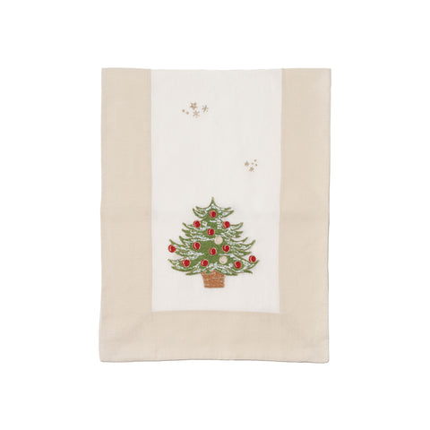 Tovaglia runner in lino con ricamo albero di Natale