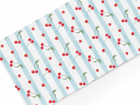 Runner 100% lino fatto a mano effetto vintage a righe con Ciliegie