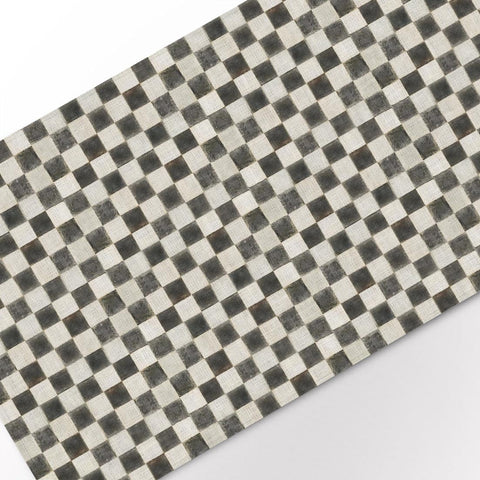 Runner da tavolo con motivo a scacchi 100% lino fatto a mano 45x143 cm