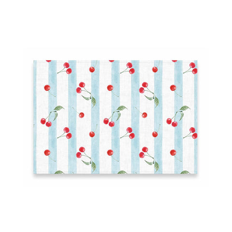 Tovaglietta 100% lino effetto vintage a righe con Ciliegie
