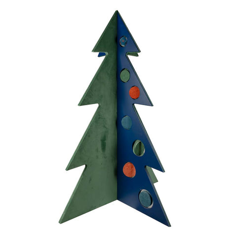Sapin de 180 cm avec boules en bois laqué et velours vert clair