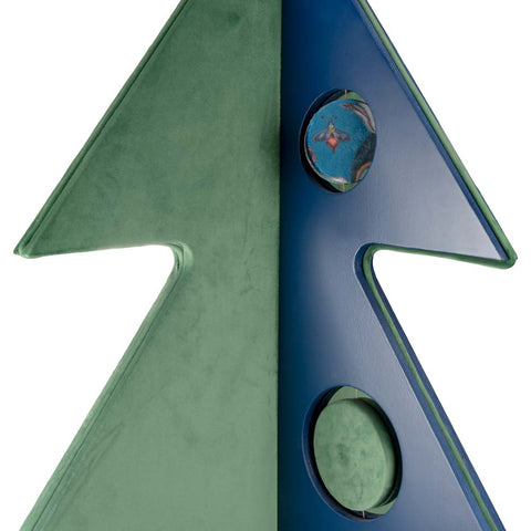 Sapin de 180 cm avec boules en bois laqué et velours vert clair