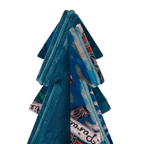 Albero Rivestito In Velluto Ottanio A Coste E Junglam, Bordo Ottanio 60 Cm