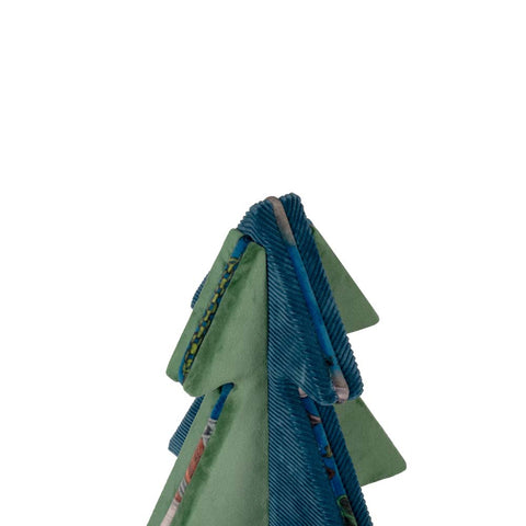 Arbre recouvert de velours côtelé bleu sarcelle et vert clair, bordure Junglam de 50 cm