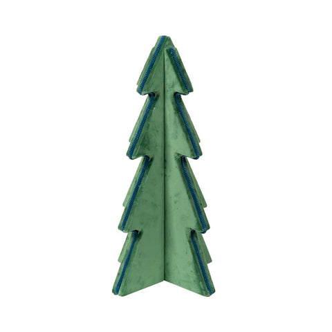 Light Green Velvet Covered Tree with Teal Ribbed Edge, 50cm