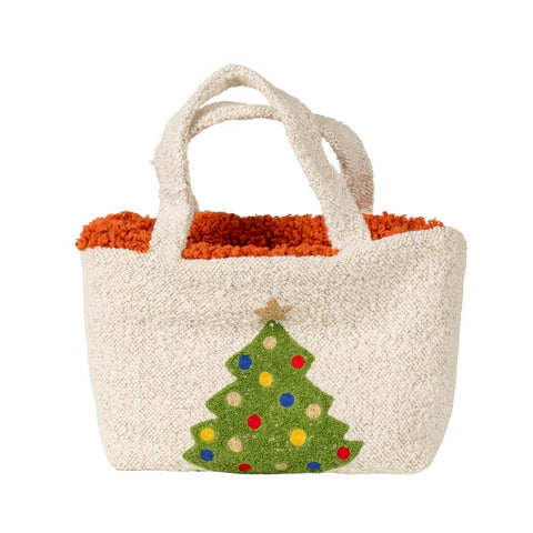 Borsa Bouclé Bianca Con Ricamo Albero (35x20)