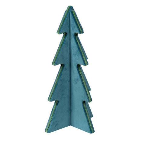 Sapin recouvert de velours turquoise avec bordure vert clair, 60 cm