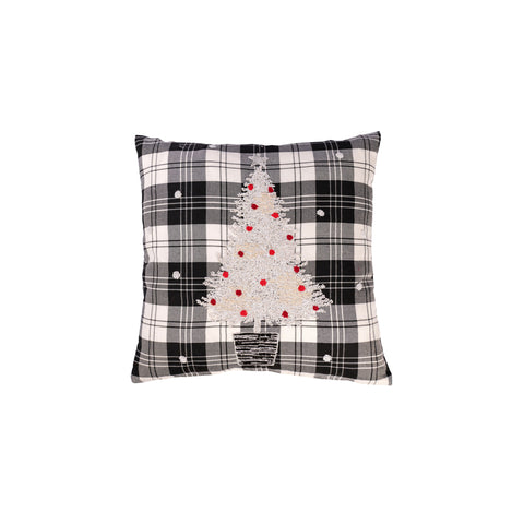 Coussin écossais avec sapin et boules rouges