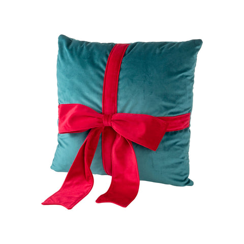 Christmas Velvet Cushion with Bow – 45x45 cm