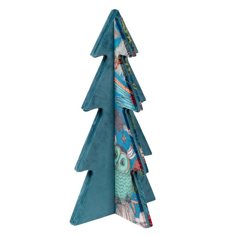 Arbre recouvert de velours turquoise et de Junglam, bordure turquoise, 60 cm