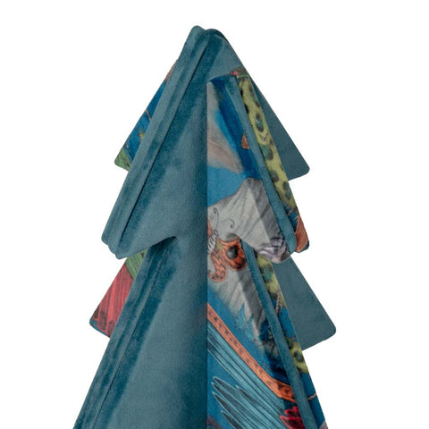 Arbre recouvert de velours turquoise et de Junglam, bordure turquoise, 60 cm