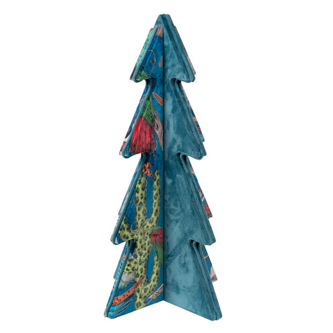 Arbre recouvert de velours turquoise et de Junglam, bordure turquoise, 60 cm