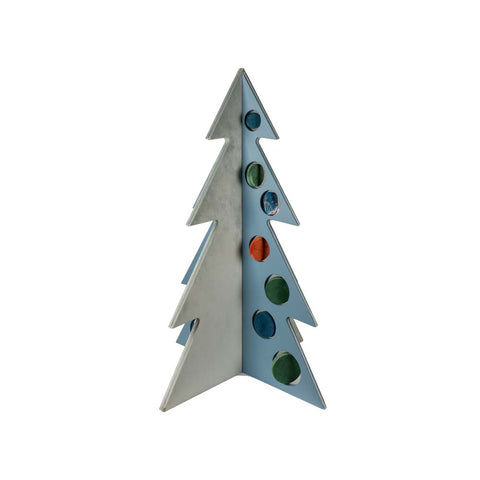 Sapin de 150 cm avec boules en bois laqué et velours bleu poudré