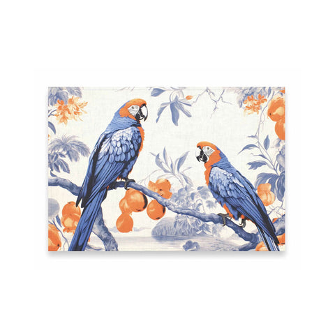 Tovaglietta 100% lino fatta a mano con decoro Pappagalli blu