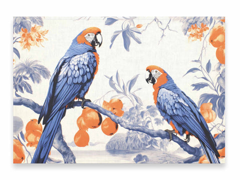 Lina Tovaglie Tovaglietta 100% lino fatta a mano con decoro Pappagalli blu