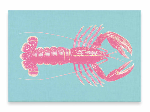 Lina Tovaglie Tovaglietta 100% lino fatta a mano fantasia aragosta rosa e verde acqua