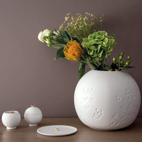 Vaso Bianco in Porcellana con Uccellini Dorati Räder