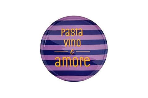 Gift Company Love Trays - Vassoio Decorativo M, "Pasta, Vino e Amore", Rotondo, Viola