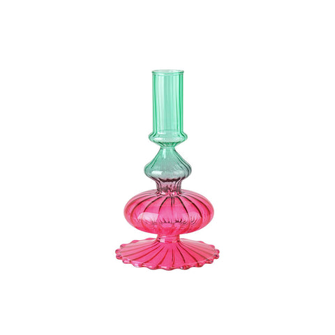Portacandela in vetro verde e rosa